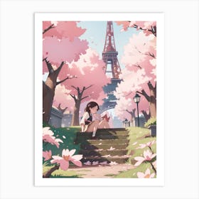 Cherry Blossom Paris Art Print