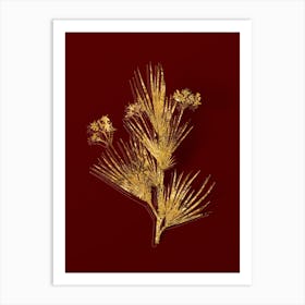 Vintage Blue Stars Botanical in Gold on Red n.0010 Art Print