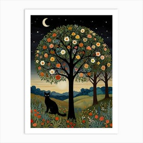 Cat Under The Tree Style William Morris Art Print