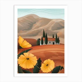 Landscape With Flowers And House Art Print