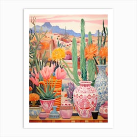 Cactus Painting Maximalist Still Life Hedgehog Cactus 2 Art Print