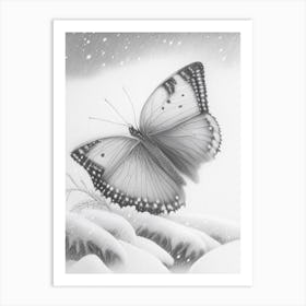 Butterfly In Snow Greyscale Sketch 1 Art Print