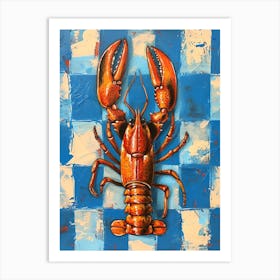 Lobster Blue Checkerboard 2 Art Print