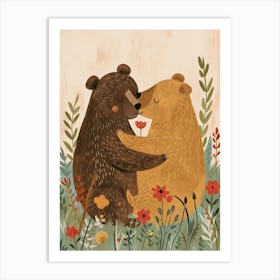 Two Bears Playing Together In A Meadow Storybook Illustration 2 Art Print