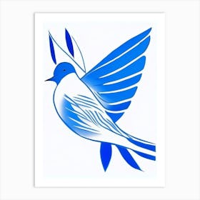 Dove Symbol Blue And White Line Drawing Art Print