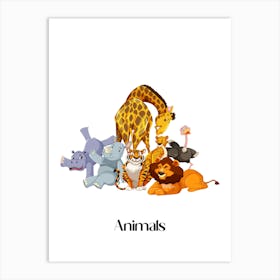 41.Beautiful jungle animals. Fun. Play. Souvenir photo. World Animal Day. Nursery rooms. Children: Decorate the place to make it look more beautiful. Art Print