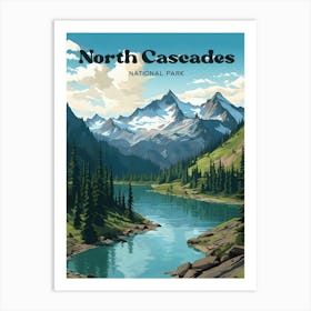 North Cascades National Park Washington Adventure Modern Travel Illustration Art Print