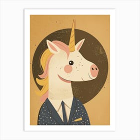 Unicorn In A Suit & Tie Mustard Muted Pastels 3 Art Print