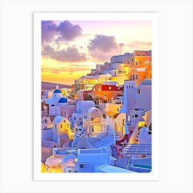 Sunset In Santorini Art Print