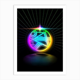 Neon Geometric Glyph in Candy Blue and Pink with Rainbow Sparkle on Black n.0300 Art Print