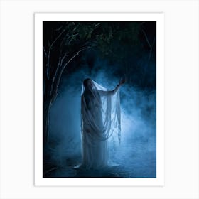 Ghostly Figure Mid Scream Behind A Semi Transparent Veil Ethereal Hands Reaching Out From The Mis 2 1 Art Print