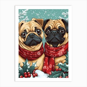 Christmas Pugs 12 Art Print