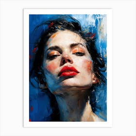 Woman With Red Lips painting Art Print