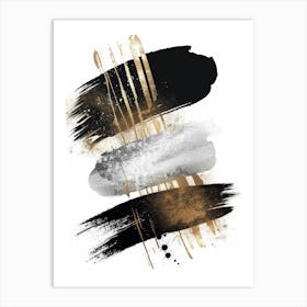 Gold And Black Brush Strokes Canvas Print 1 Art Print