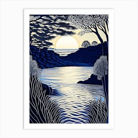 Water And Sunlight Interplay Waterscape Linocut 1 Art Print