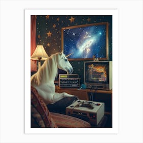 Retro Unicorn In Space Playing Galaxy Video Games 2 Art Print