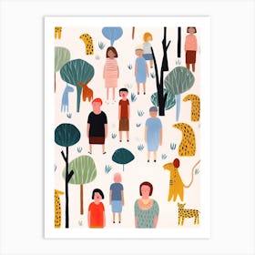 Tiny People At The Zoo Animals And Illustration 3 Art Print