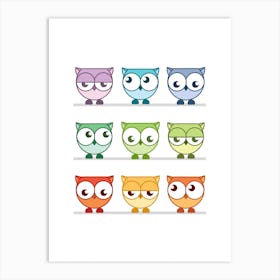 Cute Rainbow 9 Expressive Owl Nursery Art Print