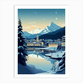 Winter Travel Night Illustration St Moritz Switzerland 2 Art Print