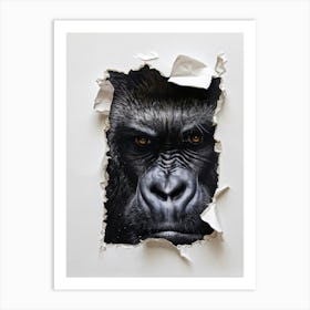 Oil Painting Styled Gorilla Face Emerging From Ripped Paper On A White Background Hyperrealistic B 2 Art Print