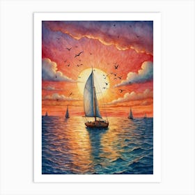 Sailboat At Sunset 1 Art Print