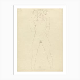 Standing Female Nude With Straddled Legs And Bent Arms, Gustav Klimt Art Print
