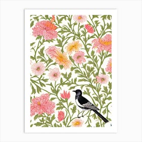 Magpie 2 William Morris Style Bird Art Print