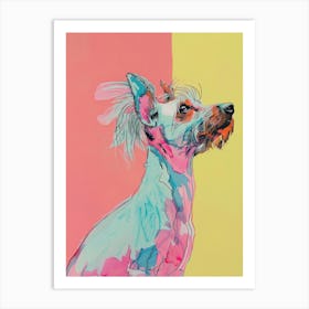 Chinese Crested Dog Pastel Line Watercolour Illustration  2 Art Print