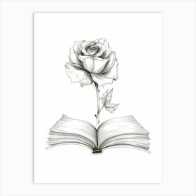 English Rose In A Book Line Drawing 3 Art Print