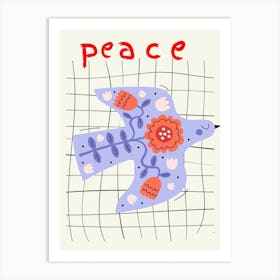 Peace Folk Bird On Grid Poster Art Print