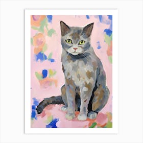 A British Shorthair, Cat Painting, Impressionist Painting 1 Art Print