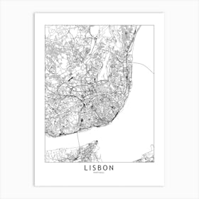 Lisbon White Map Line Art Print