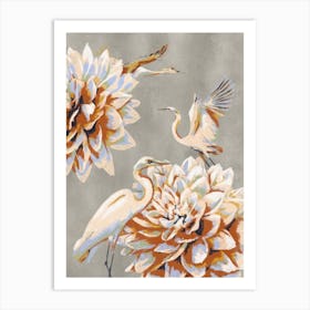 Cranes And Lilies Art Print