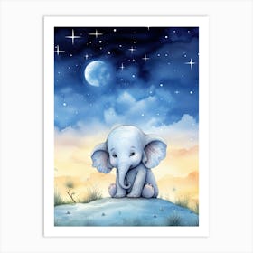 Elephant Painting Stargazing Watercolour 1 Art Print