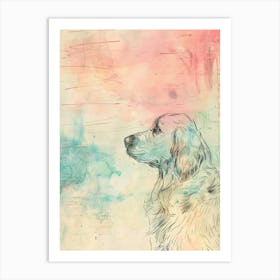 Golden Retriever Pastel Watercolour Line Illustration Art Print