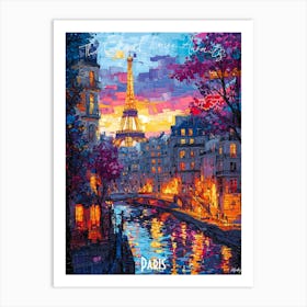 Modern Paris City Skyline, abstract cubism vibrant Poster Art Print