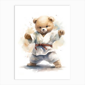 Karate Teddy Bear Painting Watercolour 3 Art Print