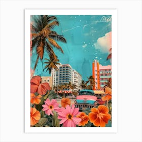 Miami Beach   Floral Retro Collage Style 5 Art Print