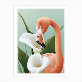 American Flamingo And Calla Lily Minimalist Illustration 4 Art Print