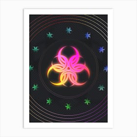 Neon Geometric Glyph Abstract in Pink and Yellow Circle Array on Black n.0395 Art Print