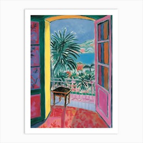 Open Window With Cat Matisse Style Portofino Italy  Art Print