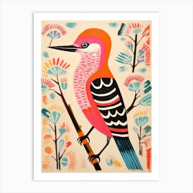 Pink Scandi Woodpecker 1 Art Print