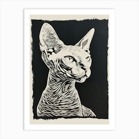 Devon Rex Linocut Blockprint 3 Art Print