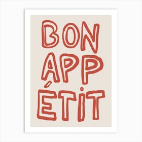 Bon Appétit. Minimalist French Quote. Outline Typography Kitchen Art Print