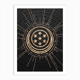 Geometric Glyph Symbol in Gold with Radial Array Lines on Dark Gray n.0184 Art Print
