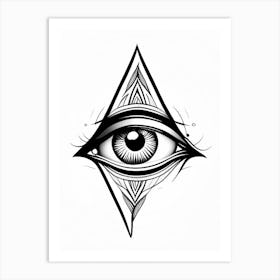 Intuition, Symbol, Third Eye Simple Black & White Illustration 4 Art Print