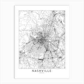 Nashville White Map Art Print