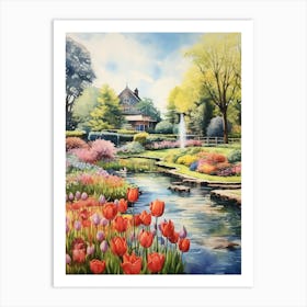 Keukenhof Gardens Netherlands Watercolour  Art Print
