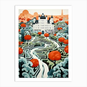 Chateau De Villandry Gardens France Modern Illustration 1 Art Print