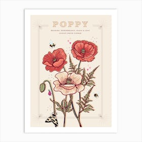 August Birth Flower Poppy On Cream Art Print